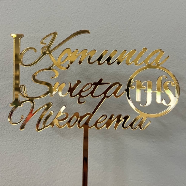 Topper Komunia Święta IHS + Imię