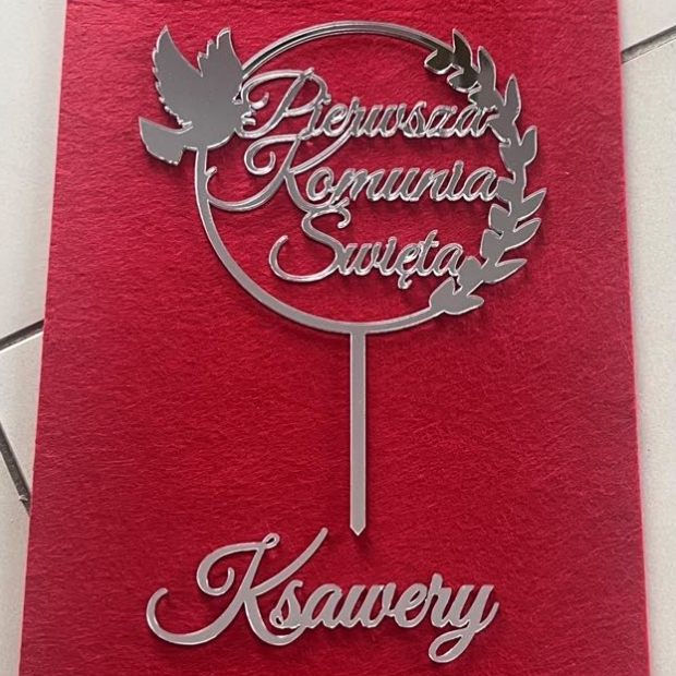 Topper Komunia Święta + Imię na bok tortu - zestaw