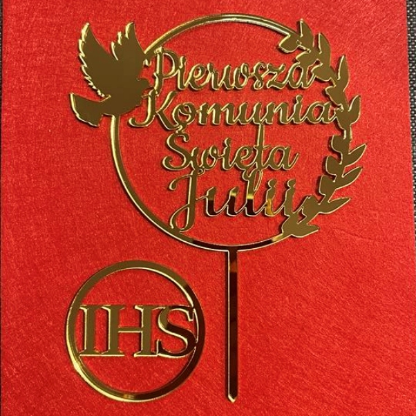 Topper Komunia Święta + Imię + dekor IHS - obrazek 2