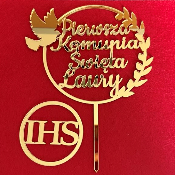 Topper Komunia Święta + Imię + dekor IHS