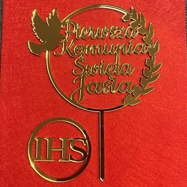 Topper Komunia Święta + Imię + dekor IHS - obrazek 3