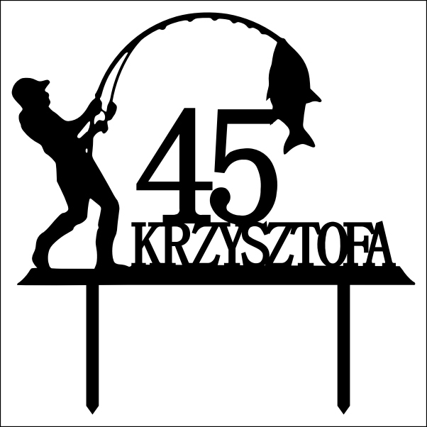 Topper: Urodziny + Wiek + Imię + grafika: wędkarz