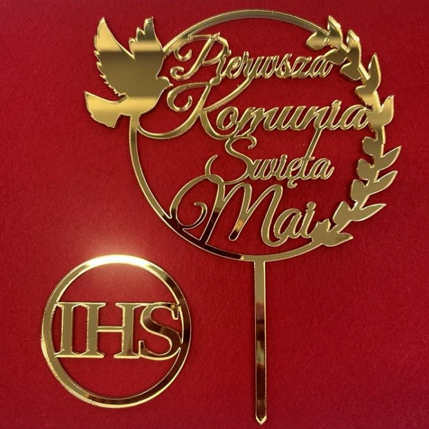 Topper Komunia Święta + Imię + dekor IHS