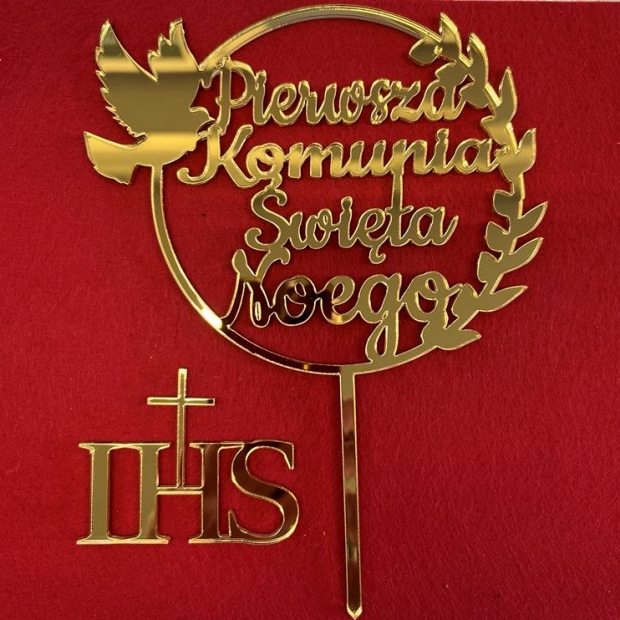 Topper Komunia Święta + Imię + dekor IHS