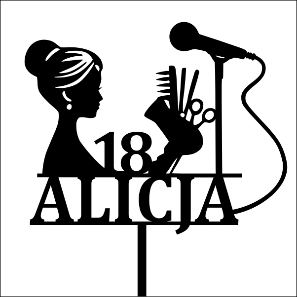 Topper: Urodziny + Wiek + Imię + grafika: Fryzjerka, Piosenkarka